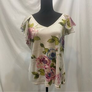 Forbidden Elegant Floral V-Neck Blouse. Beaded. Size XL.